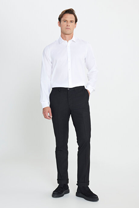 Yünlü Flanel Slim Fit Dar Kesim Beli Gizli Lastikli Yan Cep Klasik Siyah Pantolon resmi