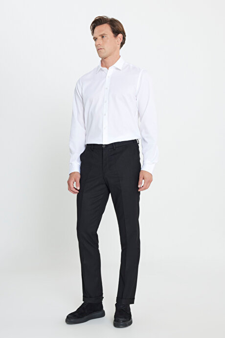 Yünlü Flanel Slim Fit Dar Kesim Beli Gizli Lastikli Yan Cep Klasik Siyah Pantolon resmi