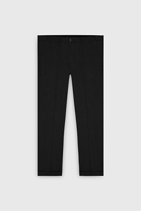 Yünlü Flanel Slim Fit Dar Kesim Beli Gizli Lastikli Yan Cep Klasik Siyah Pantolon resmi