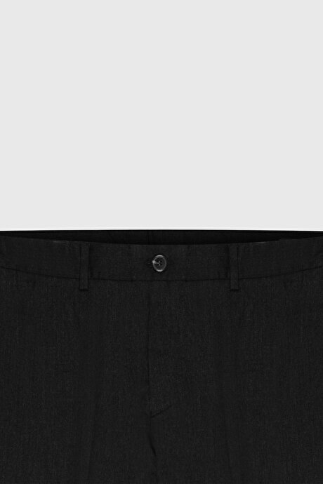 Yünlü Flanel Slim Fit Dar Kesim Beli Gizli Lastikli Yan Cep Klasik Siyah Pantolon resmi