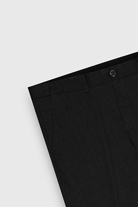 Yünlü Flanel Slim Fit Dar Kesim Beli Gizli Lastikli Yan Cep Klasik Siyah Pantolon resmi