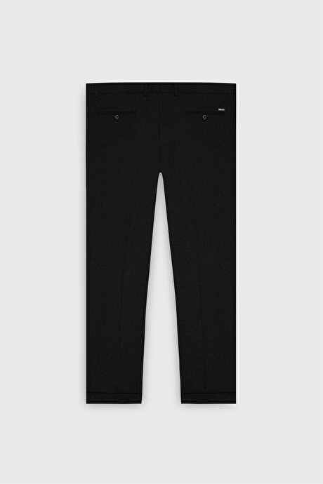 Yünlü Flanel Slim Fit Dar Kesim Beli Gizli Lastikli Yan Cep Klasik Siyah Pantolon resmi