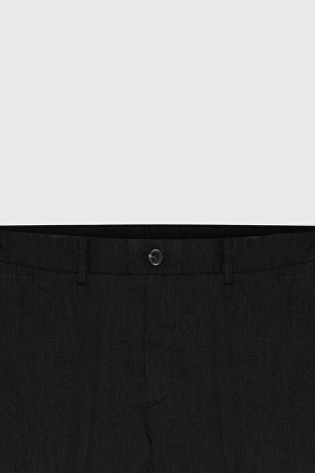 Yünlü Flanel Slim Fit Dar Kesim Beli Gizli Lastikli Yan Cep Klasik Siyah Pantolon resmi
