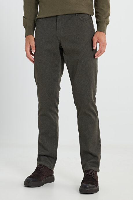 Pamuklu Slim Fit Dar Kesim 5 Cep Armürlü Esnek Casual Kahverengi Pantolon resmi