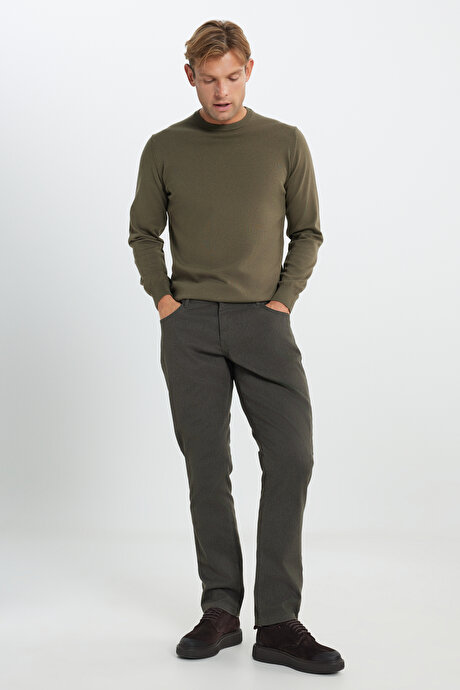 Pamuklu Slim Fit Dar Kesim 5 Cep Armürlü Esnek Casual Kahverengi Pantolon resmi