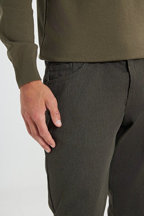 Pamuklu Slim Fit Dar Kesim 5 Cep Armürlü Esnek Casual Kahverengi Pantolon resmi