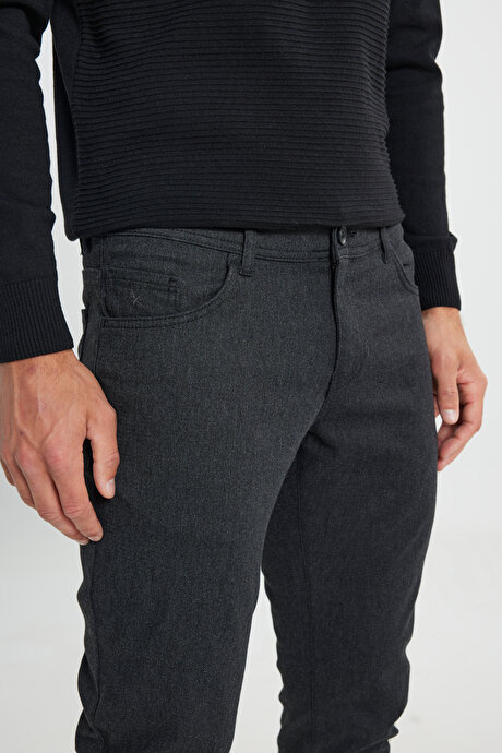 Pamuklu Slim Fit Dar Kesim 5 Cep Armürlü Esnek Casual Siyah Pantolon resmi