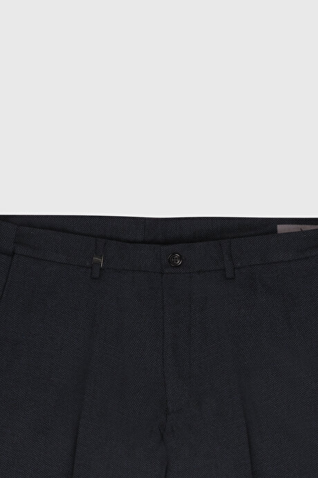 Yünlü Slim Fit Dar Kesim Beli Gizli Lastikli Kuş Gözü Desenli Yan Cepli Klasik Lacivert Pantolon resmi