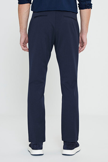 Slim Fit Dar Kesim Beli Bağlamalı Yan Cep Casual Lacivert Pantolon resmi
