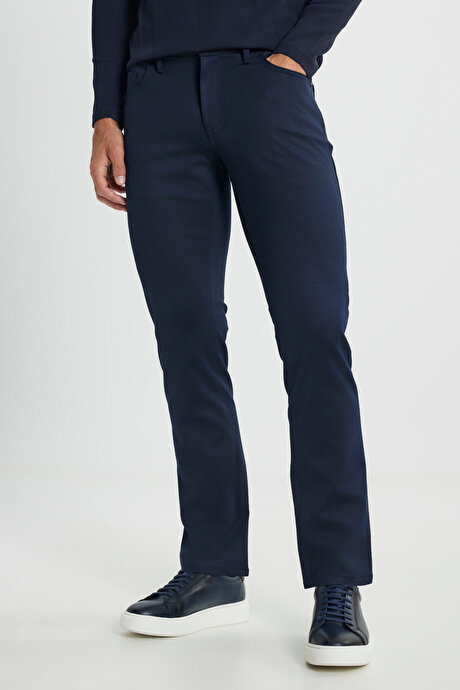 Slim Fit Dar Kesim 5 Cep Esnek Casual Lacivert Pantolon resmi