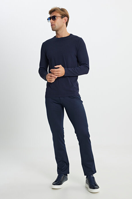 Slim Fit Dar Kesim 5 Cep Esnek Casual Lacivert Pantolon resmi