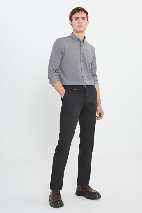 Pamuklu Comfort Fit Rahat Kesim Armürlü Yan Cep Esnek Casual Kahverengi Pantolon resmi