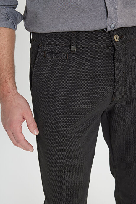 Pamuklu Comfort Fit Rahat Kesim Armürlü Yan Cep Esnek Casual Kahverengi Pantolon resmi
