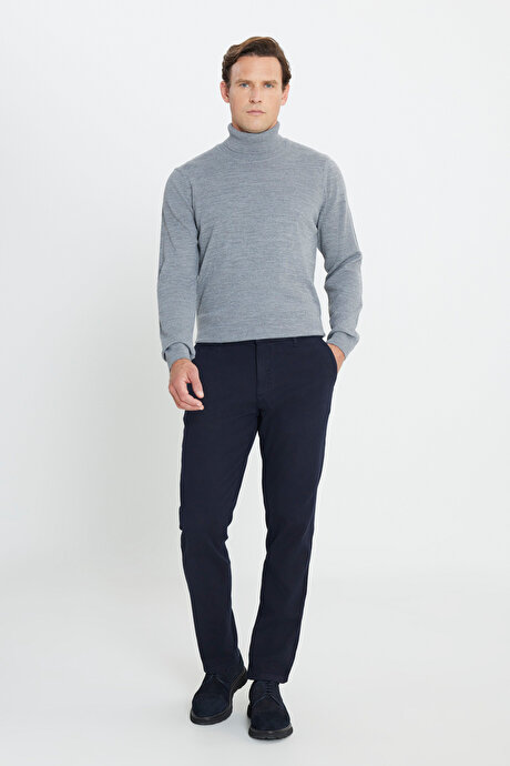 Pamuklu Comfort Fit Rahat Kesim Armürlü Yan Cep Esnek Casual Lacivert Pantolon resmi