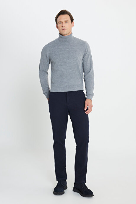 Pamuklu Comfort Fit Rahat Kesim Armürlü Yan Cep Esnek Casual Lacivert Pantolon resmi