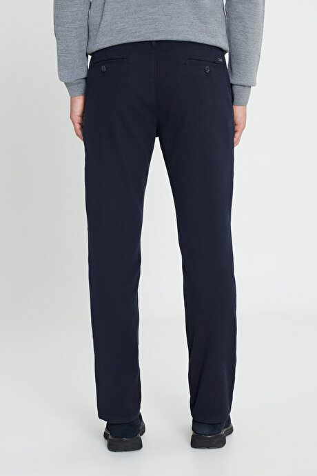 Pamuklu Comfort Fit Rahat Kesim Armürlü Yan Cep Esnek Casual Lacivert Pantolon resmi