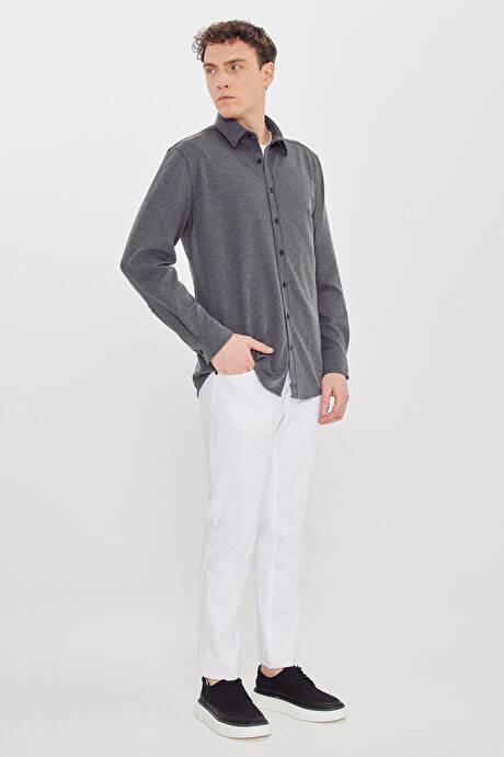 Pamuklu Comfort Fit Rahat Kesim Klasik Yaka Örme Antrasit Gömlek resmi