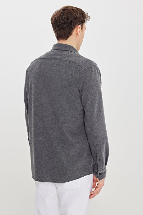 Pamuklu Comfort Fit Rahat Kesim Klasik Yaka Örme Antrasit Gömlek resmi