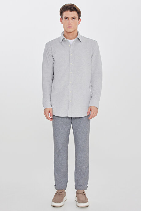 Pamuklu Comfort Fit Rahat Kesim Klasik Yaka Örme Gri Gömlek resmi