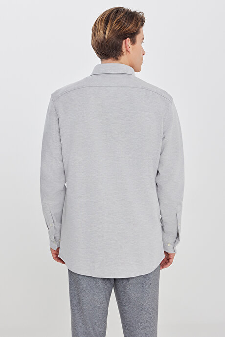 Pamuklu Comfort Fit Rahat Kesim Klasik Yaka Örme Gri Gömlek resmi