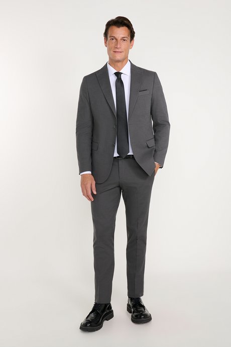 Pamuklu Slim Fit Dar Kesim Kırlangıç Yaka Kapak Cepli Antrasit Takım Elbise resmi
