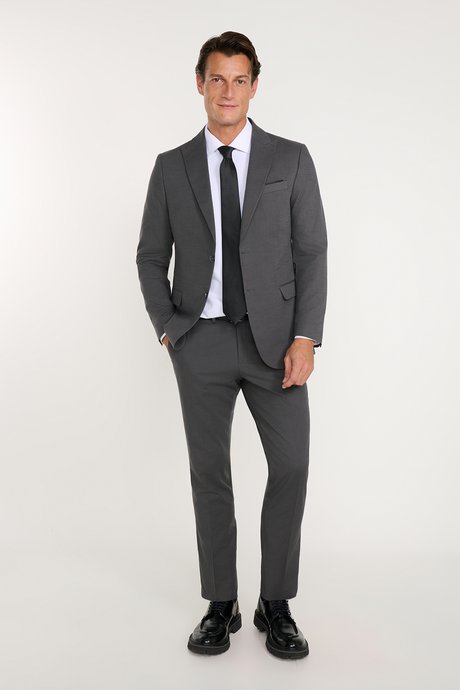 Pamuklu Slim Fit Dar Kesim Kırlangıç Yaka Kapak Cepli Antrasit Takım Elbise resmi