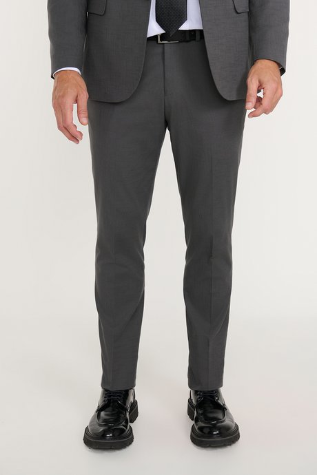Pamuklu Slim Fit Dar Kesim Kırlangıç Yaka Kapak Cepli Antrasit Takım Elbise resmi