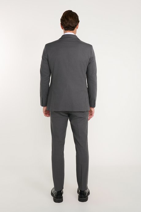 Pamuklu Slim Fit Dar Kesim Kırlangıç Yaka Kapak Cepli Antrasit Takım Elbise resmi