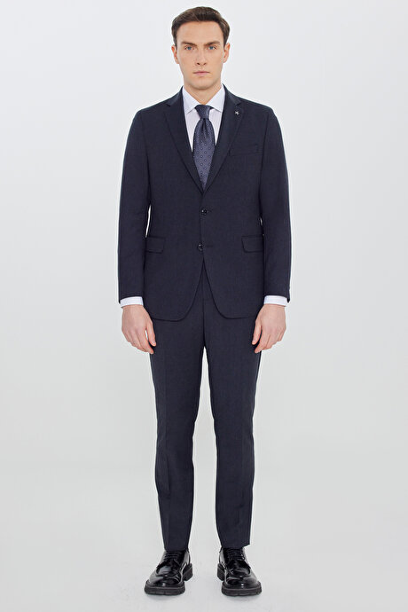 Slim Fit Dar Kesim Mono Yaka Kapak Cep Esnek Lacivert Takım Elbise resmi