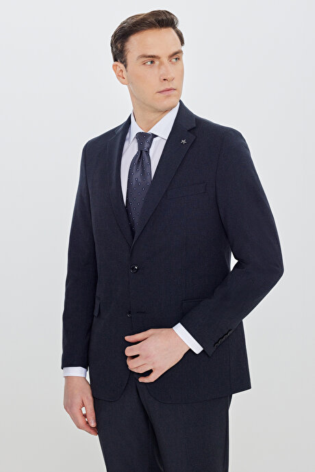 Slim Fit Dar Kesim Mono Yaka Kapak Cep Esnek Lacivert Takım Elbise resmi