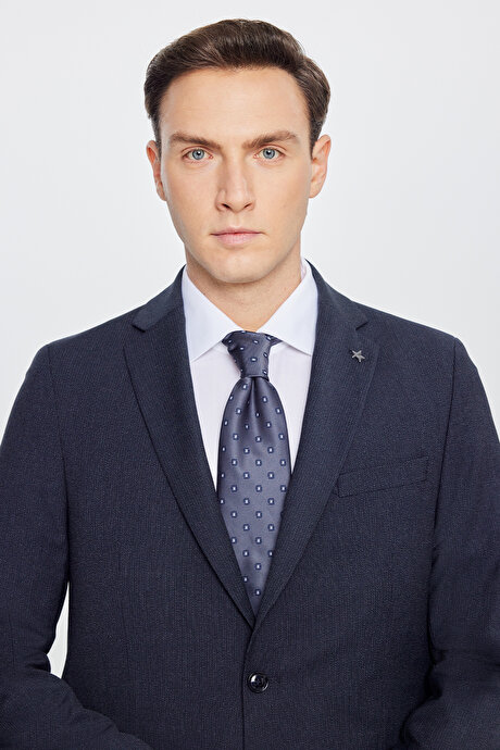 Slim Fit Dar Kesim Mono Yaka Kapak Cep Esnek Lacivert Takım Elbise resmi