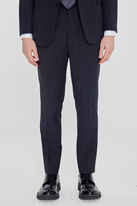 Slim Fit Dar Kesim Mono Yaka Kapak Cep Esnek Lacivert Takım Elbise resmi