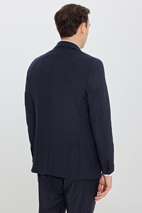 Slim Fit Dar Kesim Mono Yaka Kapak Cep Esnek Lacivert Takım Elbise resmi