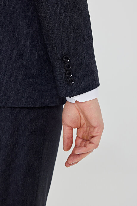 Slim Fit Dar Kesim Mono Yaka Kapak Cep Esnek Lacivert Takım Elbise resmi