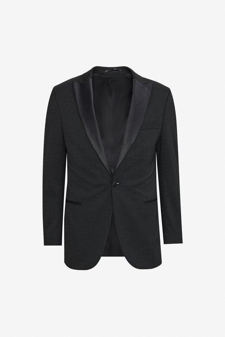 Slim Fit Dar Kesim Çıkma Kırlangıç Yaka Çift Fleto Cepli Esnek Damatlık Örme Siyah Smokin Takım resmi