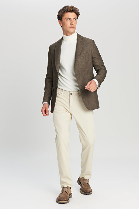 Slim Fit Dar Kesim Mono Yaka Kapak Cepli Blazer Haki Ceket resmi