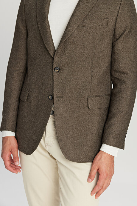 Slim Fit Dar Kesim Mono Yaka Kapak Cepli Blazer Haki Ceket resmi