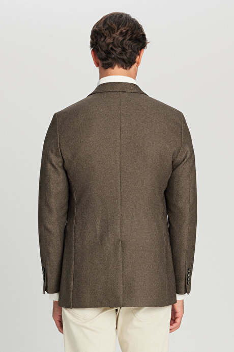 Slim Fit Dar Kesim Mono Yaka Kapak Cepli Blazer Haki Ceket resmi