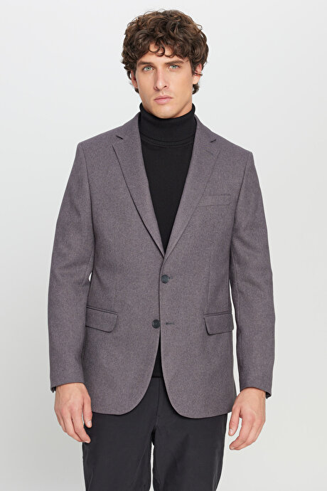 Slim Fit Dar Kesim Mono Yaka Kapak Cepli Blazer Antrasit Ceket resmi