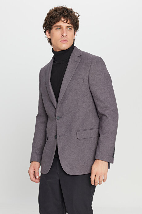 Slim Fit Dar Kesim Mono Yaka Kapak Cepli Blazer Antrasit Ceket resmi