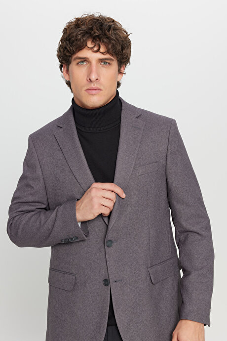 Slim Fit Dar Kesim Mono Yaka Kapak Cepli Blazer Antrasit Ceket resmi