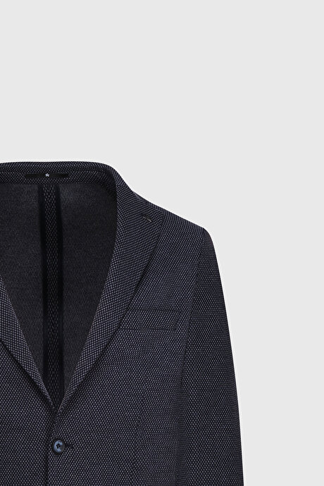 Slim Fit Dar Kesim Mono Yaka Desenli Torba Cepli Lacivert Ceket resmi