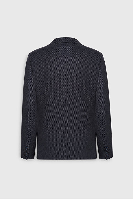 Slim Fit Dar Kesim Mono Yaka Desenli Torba Cepli Lacivert Ceket resmi