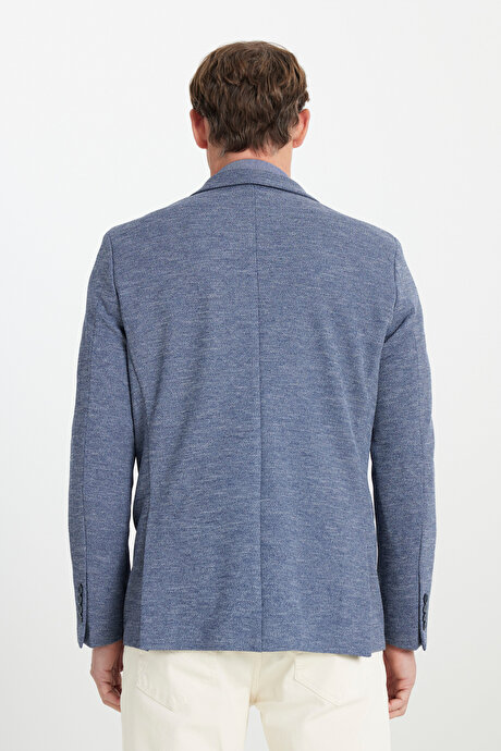 Regular Fit Rahat Kesim Mono Yaka Desenli Kapak Cepli İndigo Ceket resmi