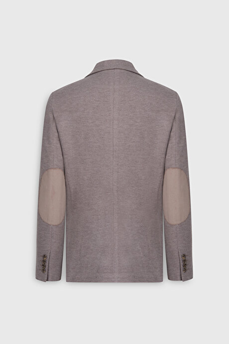 Slim Fit Dar Kesim Mono Yaka Armürlü Torba Cepli Açık Kahve Ceket resmi