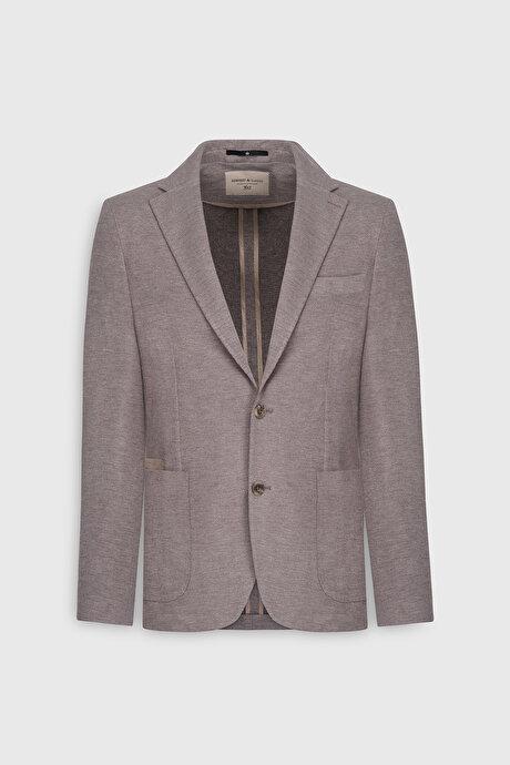Slim Fit Dar Kesim Mono Yaka Armürlü Torba Cepli Açık Kahve Ceket resmi