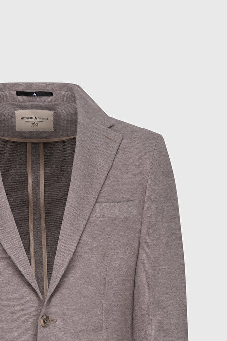 Slim Fit Dar Kesim Mono Yaka Armürlü Torba Cepli Açık Kahve Ceket resmi