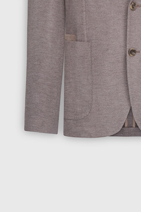 Slim Fit Dar Kesim Mono Yaka Armürlü Torba Cepli Açık Kahve Ceket resmi