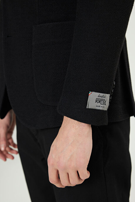 Yünlü Slim Fit Mono Yaka Torba Cepli Esnek Siyah Ceket resmi