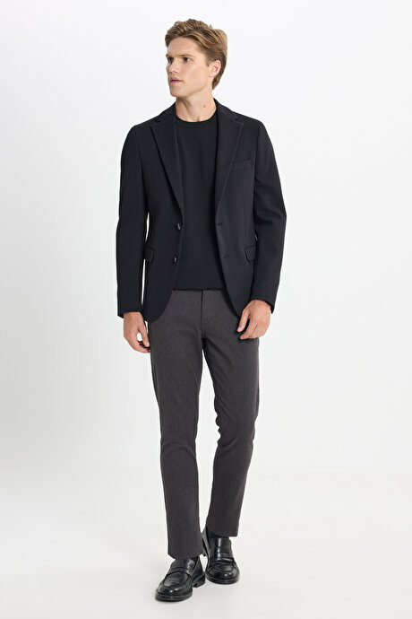 Pamuklu Slim Fit Dar Kesim Mono Yaka Kapak Cepli Siyah Ceket resmi